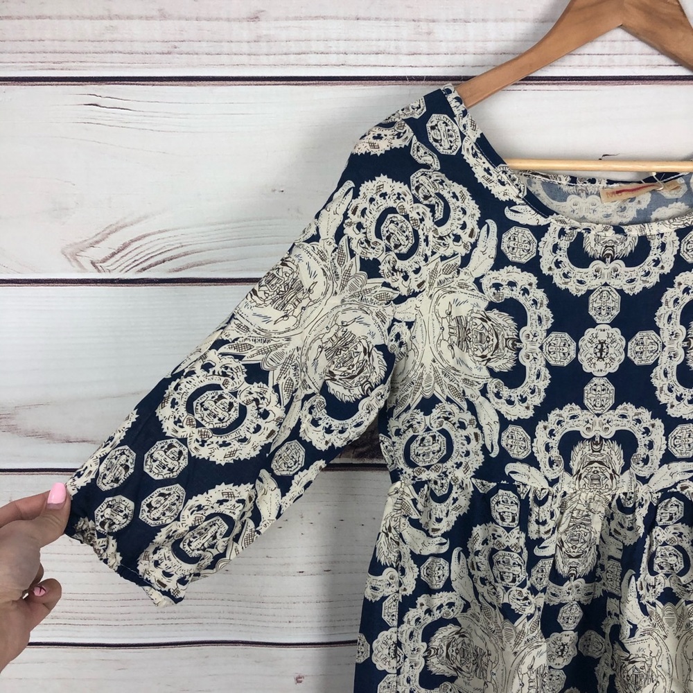 NEW! MJ Designer Paris Blue Ornate Peplum Top S - Picture 3 of 5